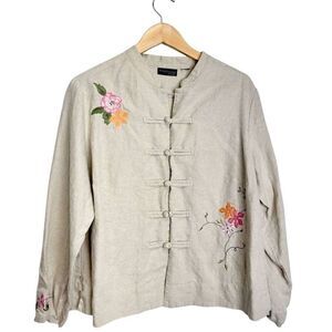 Relativity Women Asian Style Embroidered Jacket 100% Linen Size Large